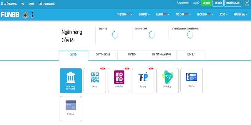 Những hình thức nạp tiền FUN88 đang hỗ trợ người dùng 