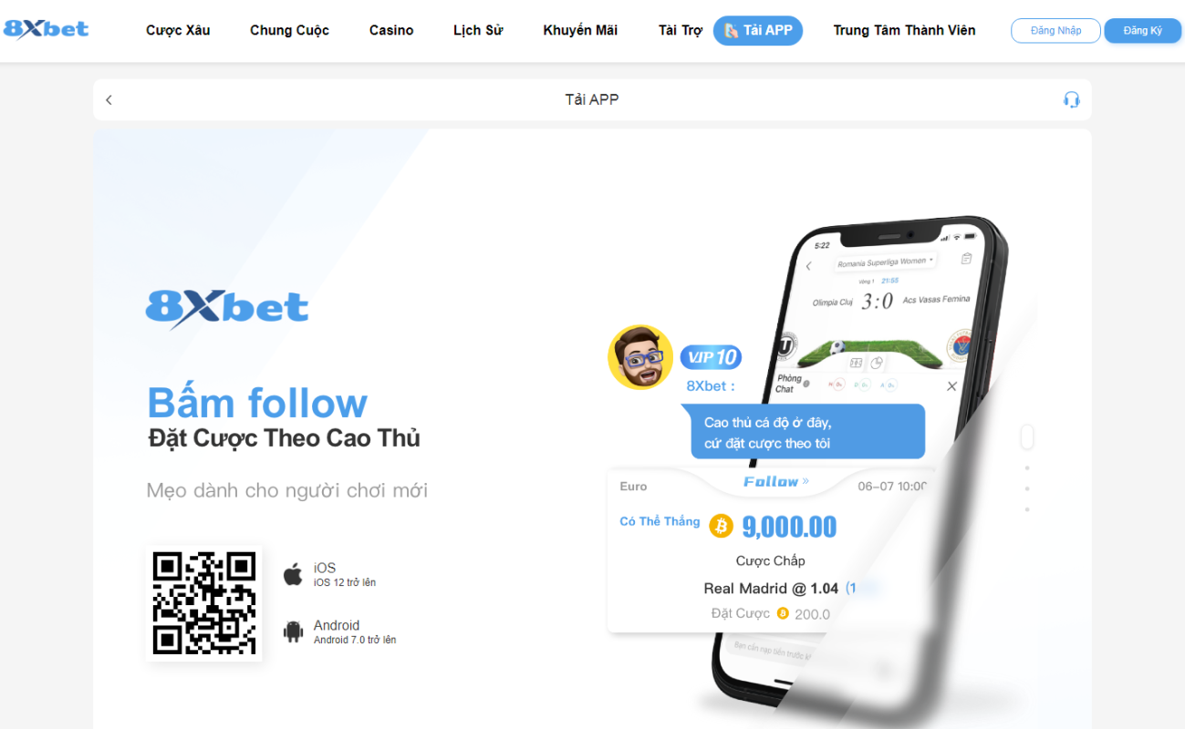 Sử dụng điện thoại để quét mã QR tải app 8XBET